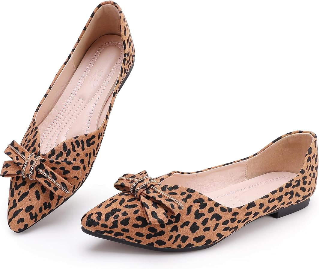 Women's Pointed Classic Leopard Print Flat Shoes with Bow Decoration, Casual and Comfortable Flat... | Amazon (US)