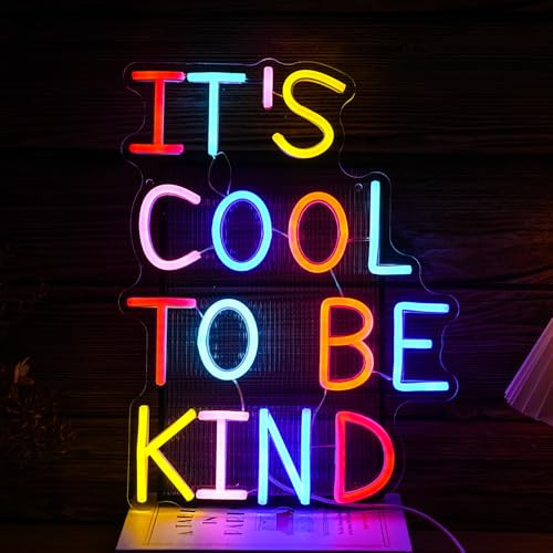 BNEMCEZH It's Cool To Be Kind Neon Sign Student Led Neon Light Powered by USB for Wall Decor Dimmable Be Kind Neon Light Sign for Classroom Bedroom Office Club Shop Bar School (Multicolored) | Amazon (US)