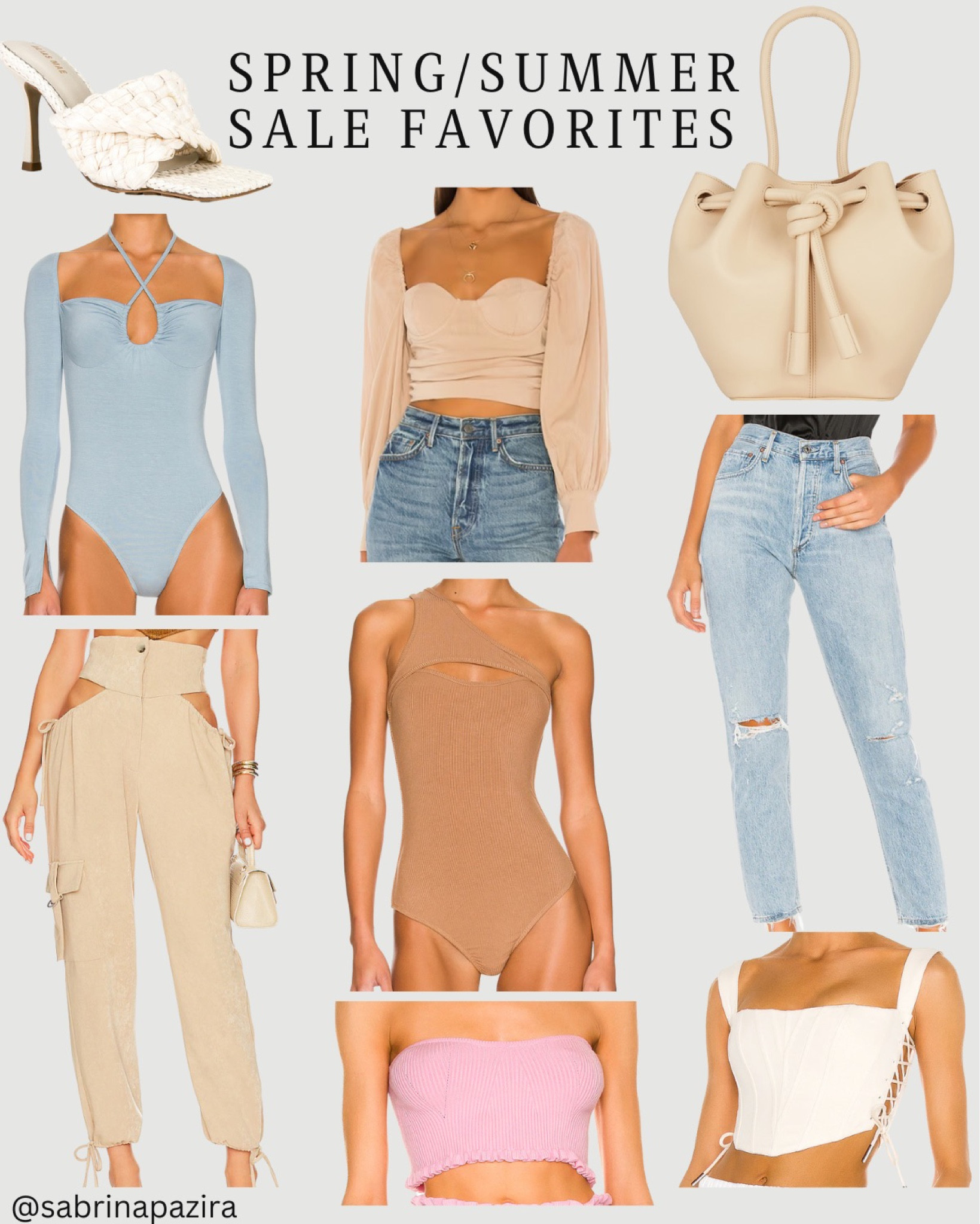 Spring/ summer sale picks, revolve spring, spring fashion, spring style, summer fashion, summer style, bodysuit, handbag, purse, sweetheart, crop top, cargo pants, cutout, distressed jeans, light wash, lettuce edge, babydoll top, corse, mule, heel 

#LTKstyletip #LTKSeasonal #LTKunder100