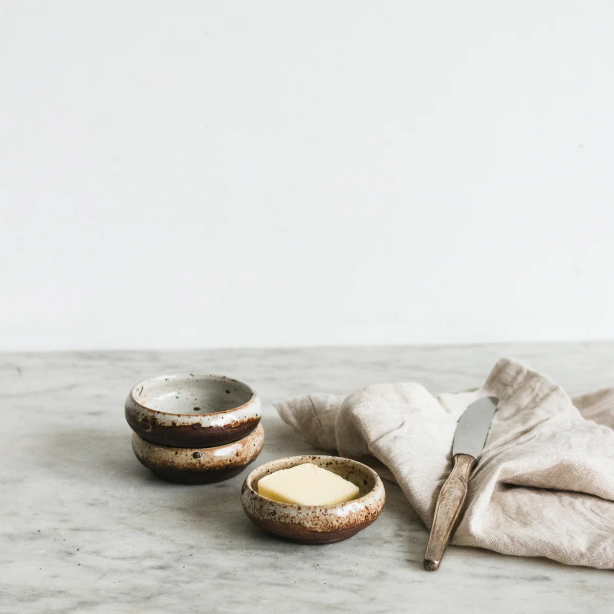 Trio of Stoneware Butter Pats & Silver Butter Knives - the french kitchen - elsie green | Elsie Green US