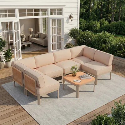 7 Pieces Patio Sectional Furniture Set, Aluminum Frame Outdoor Conversation Set With 6" Thick Cushions & Coffee Table, All-weather U-shape Sectional S | Wayfair North America