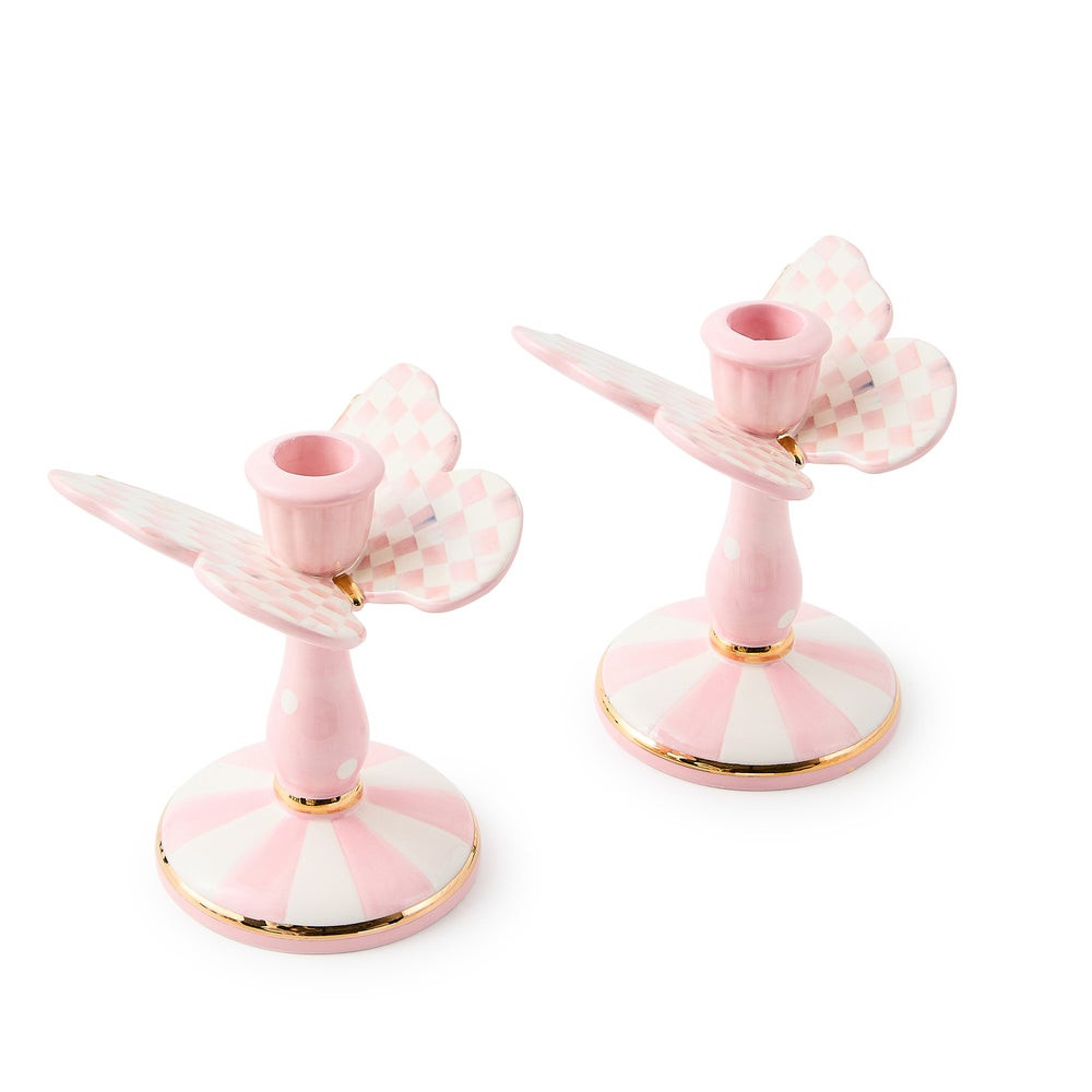 Rosy Check Tall Butterfly Candlesticks, Set of 2 | MacKenzie-Childs