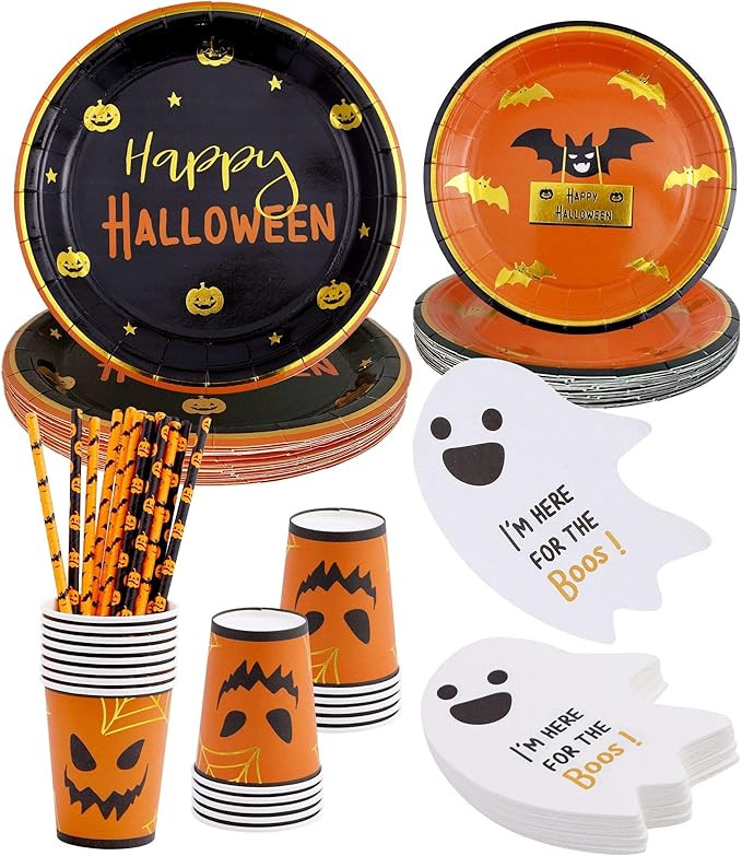 Halloween Party Supplies – Serves 16–Includes Halloween Plates Halloween Cups Halloween Napki... | Amazon (US)