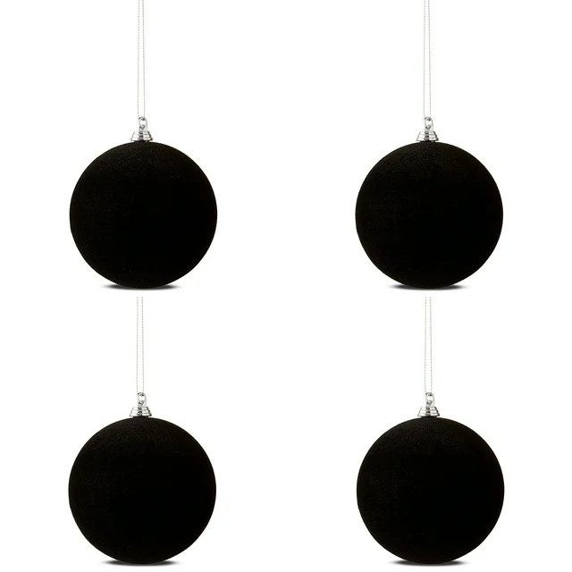 Black Flocked Ball Christmas Ornaments, 3.5", 4 Count, by Holiday Time | Walmart (US)