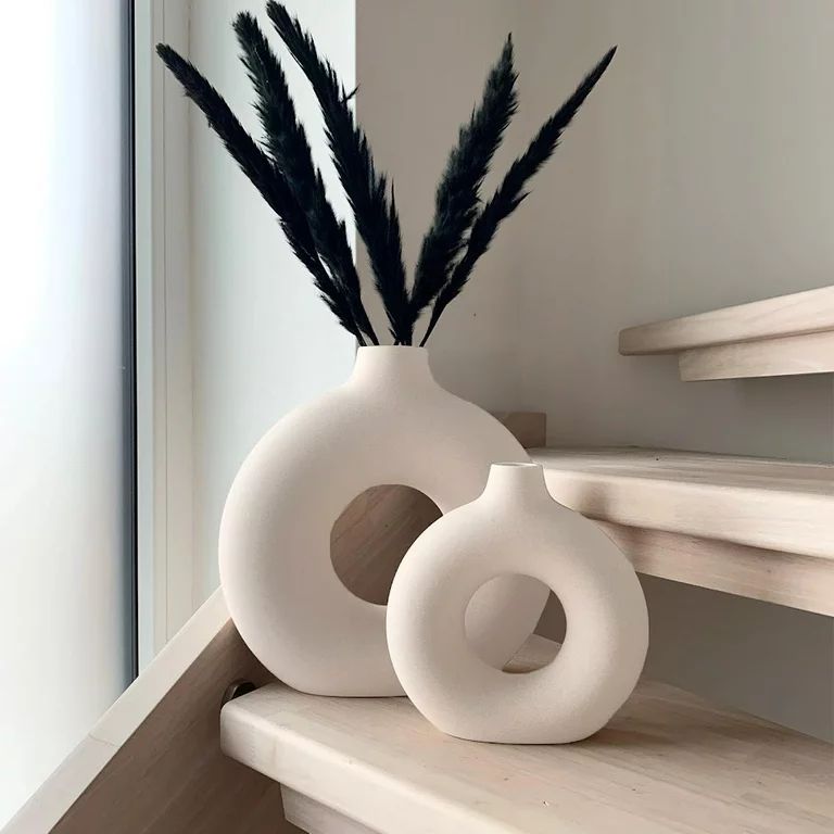 Ceramic Vases for Home Decor, Set of 2 Dount Vases, Modern Vase, White Vases, Farmhouse Vase, Dec... | Walmart (US)