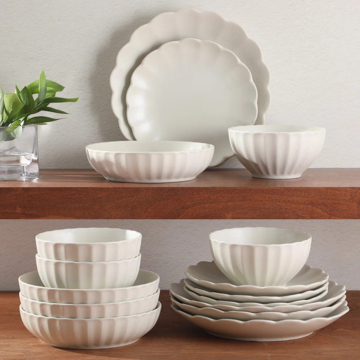 Gibson Elite Malibu Shore 16 Piece Scallop Stoneware Reactive Glaze (Service for 4) Ceramic Plate... | Wayfair North America