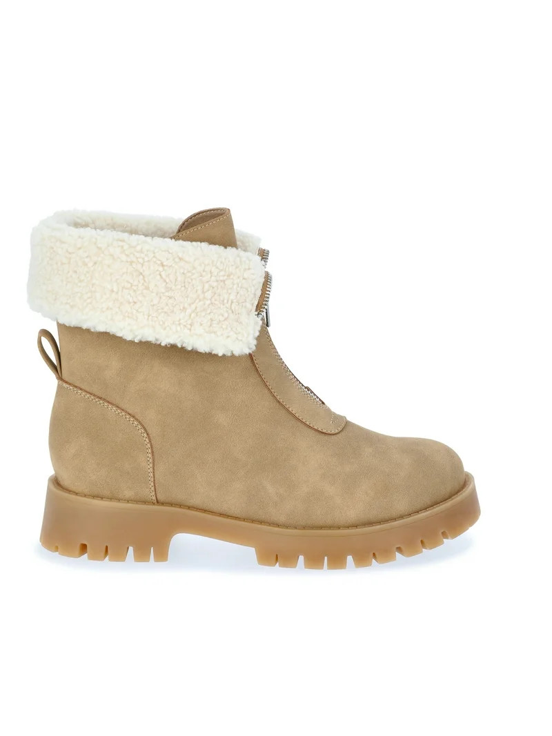 No Boundaries Women's Fold Over Zip Front Boots, Wide Width Available | Walmart (US)