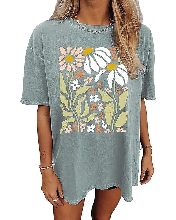 Wildflowers Shirt for Women Oversized Floral T Shirts Inspirational Graphic Tees Flower Plant Shi... | Amazon (US)