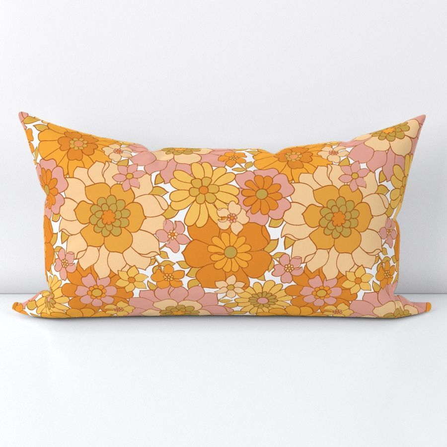 Avery Retro Floral on White-medium scale Lumbar Throw Pillow Cover byred_raspberry_design | Spoonflower