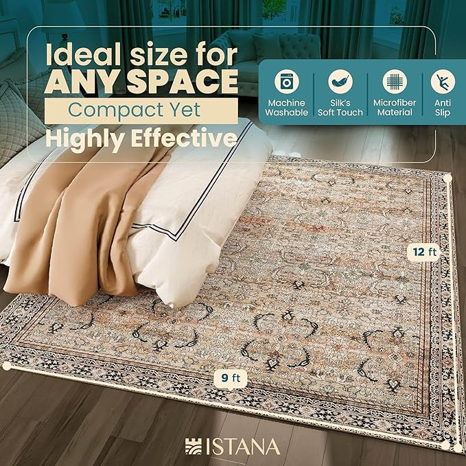 Rugs 9x12 - Charcoal Olive Bedroom Rug - Washable Area Rugs 9x12 Living Room - Stain Resistant Ma... | Amazon (US)