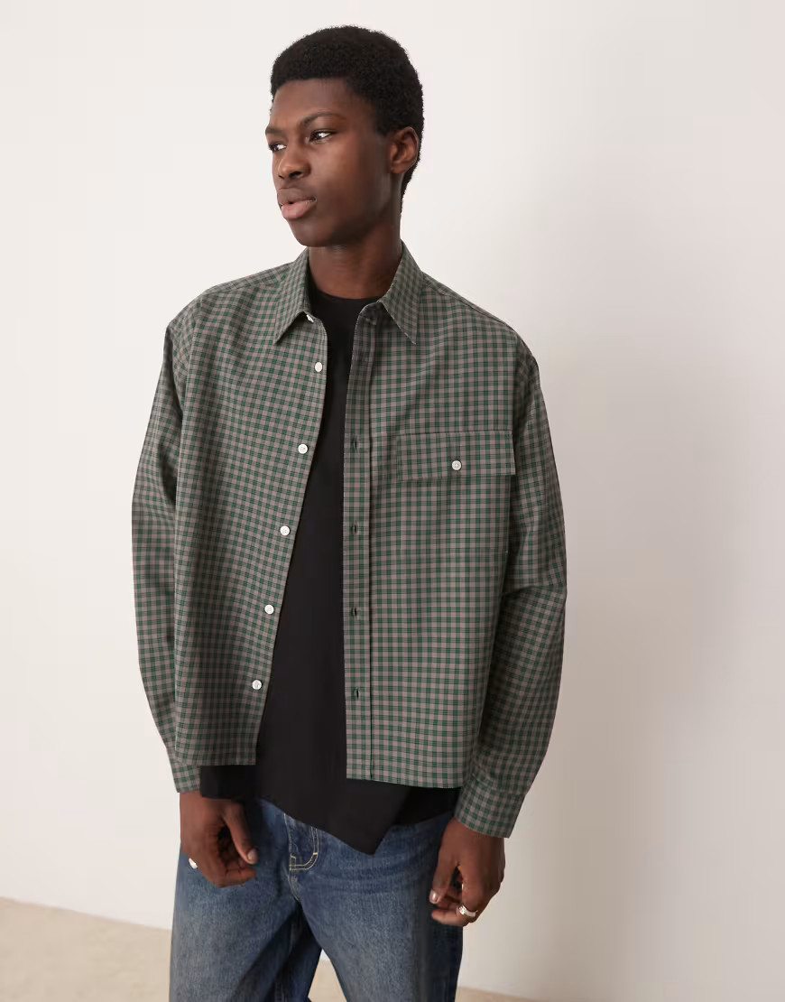 ASOS DESIGN oversized boxy flannel shirt in blue and grey check - GREY | ASOS (Global)