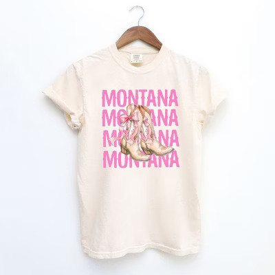 Simply Sage Market Women's Coquette Montana Cowgirl Boots Short Sleeve Garment Dyed Tee | Target