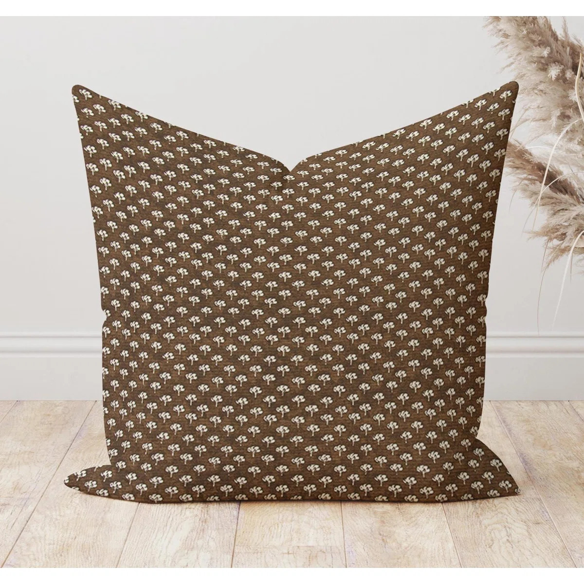 Chestnut Brown Block Print Floral Pillow Cover | Wayfair North America