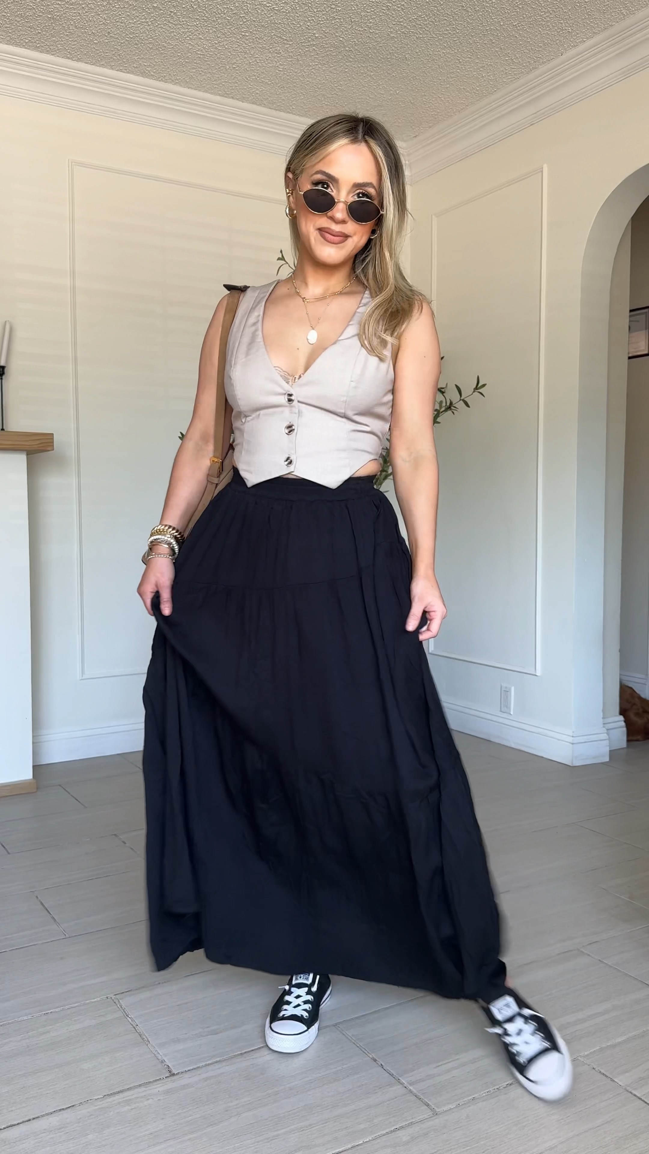 Easy, comfy chic spring outfit 🥰

✔️ This maxi skirt is amazing quality! Wearing a small
✔️ Exact vest is from Showpo (linked similar in case it sells out). Wearing a size 4
✔️ Converse run half size big so size down
✔️use code Lola25 for Tommy John pajamas! 


#LTKfindsunder50 #LTKstyletip #LTKU