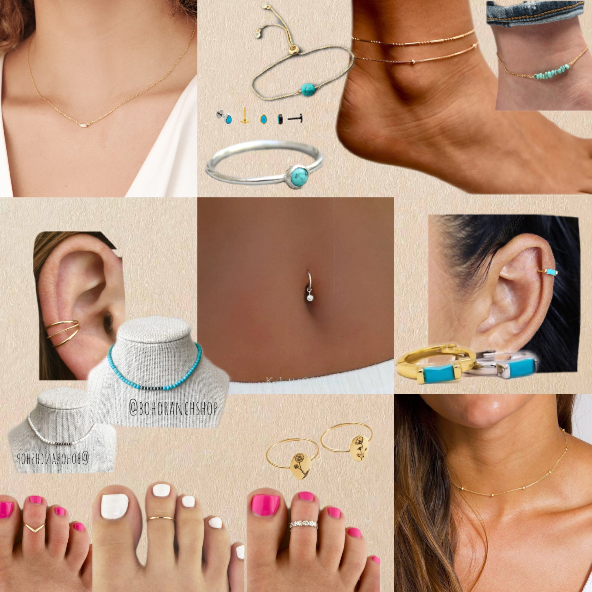 Go to Etsy jewelry for summer. Toe rings and anklets are custom sized for the perfect fit for you. The turquoise earrings huggies and posts work well on my sensitive ears. 
Simple necklaces and my favorite chocker turquoise necklace. Turquoise ring is great to add to a stack or as a dainty ring alone. 

#LTKunder50 #LTKSeasonal #LTKunder100