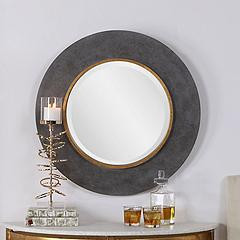 Uttermost Saul Charcoal Concrete 30" Round Wall Mirror | Lamps Plus