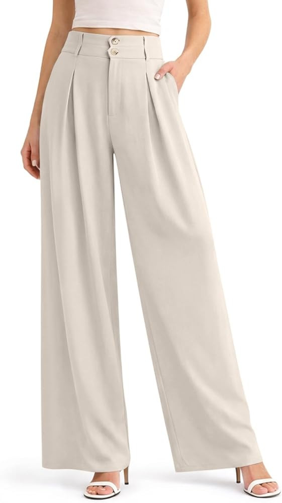 NIMIN Women Wide Leg Pants High Waisted Dress Work Trousers Pleated Button 2026 Business Casual O... | Amazon (US)