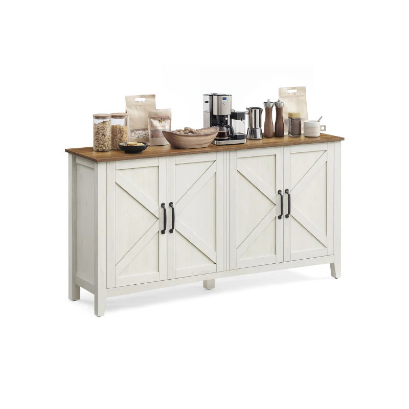Buffet Storage Cabinet with Adjustable Shelves - Rustic White + Honey Brown | SONGMICS