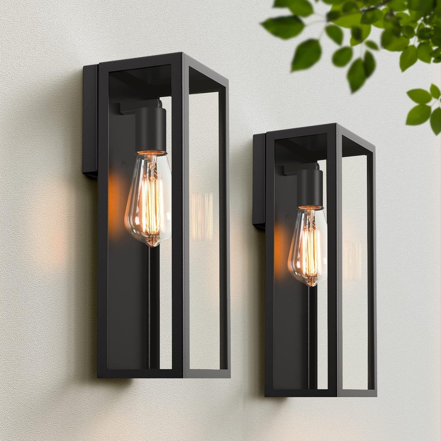 2-Pack Outdoor Wall Lanterns, Exterior Waterproof Wall Sconce with Glass Shades, Matte Black Porc... | Amazon (US)