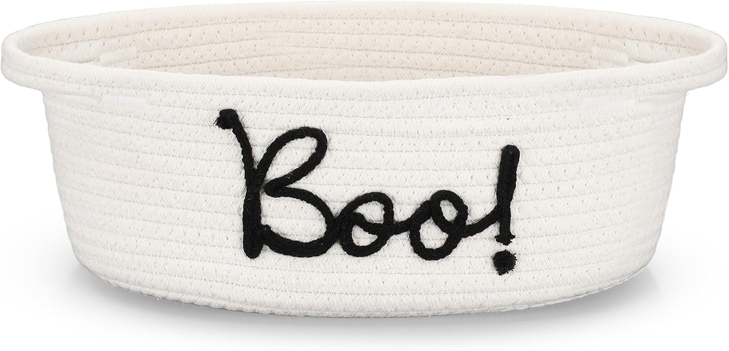 Reallnaive Boo Basket, Halloween Woven Gift Basket,White,12 x 8 Inch | Amazon (US)