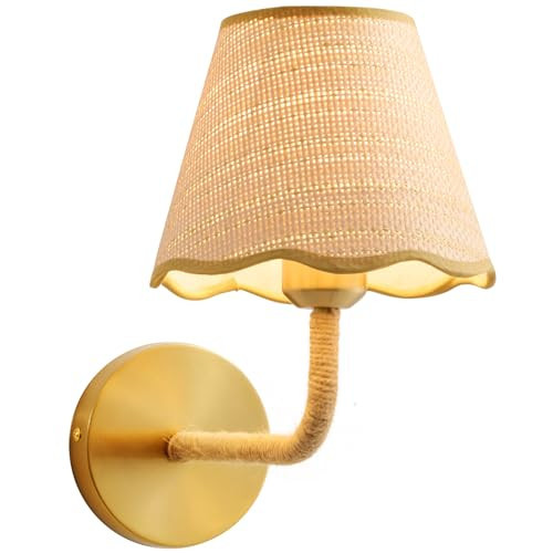 PENACINY Boho Hand Woven Ratten Wall Sconce, Single Wall Sconce with Grass-Woven Lampshade for Bedroom Living Room Hallway Porch, E26 Base, (Hardwired (1 Pack)) | Amazon (US)