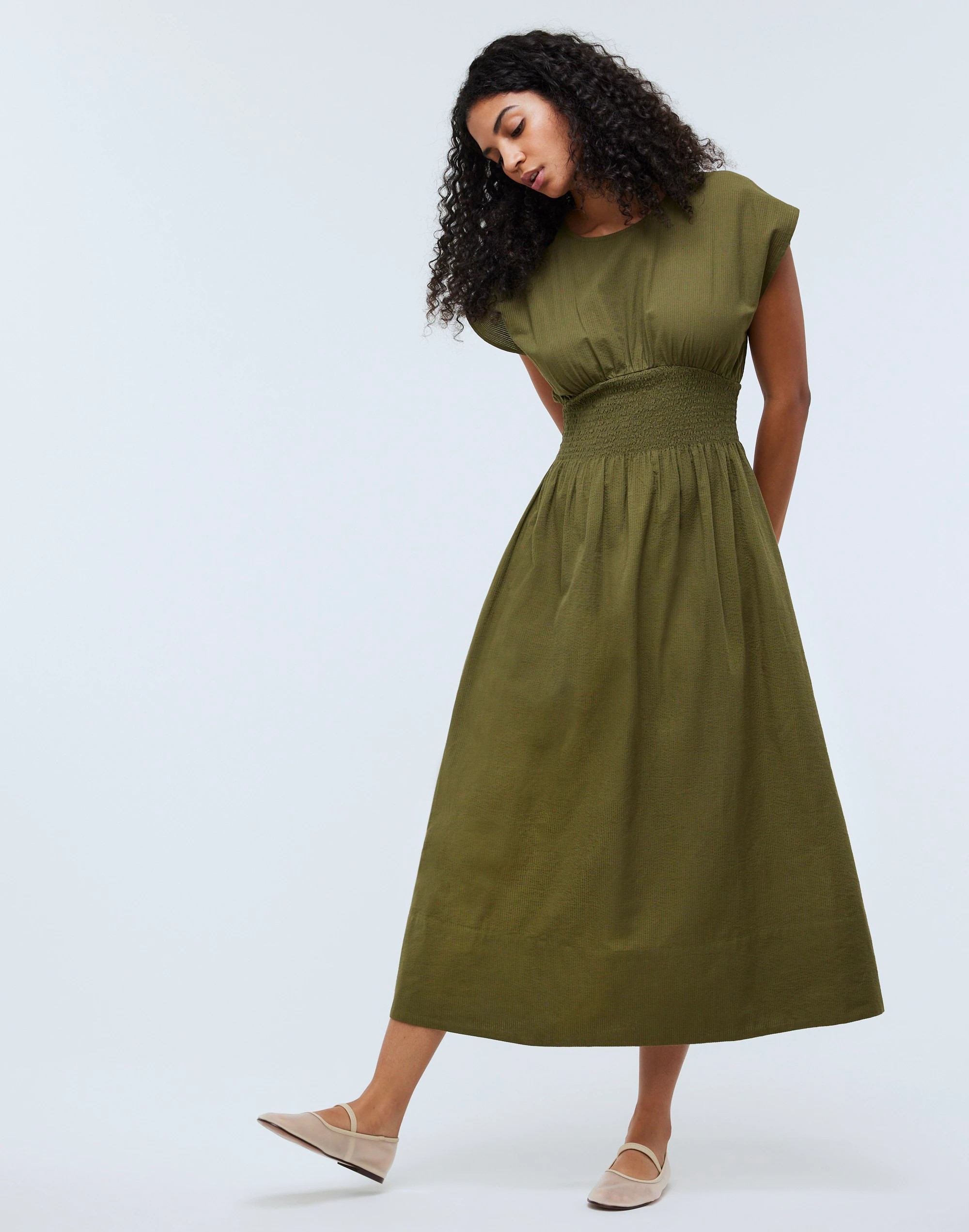 Smocked-Waist Midi Dress in Stripe Seersucker | Madewell