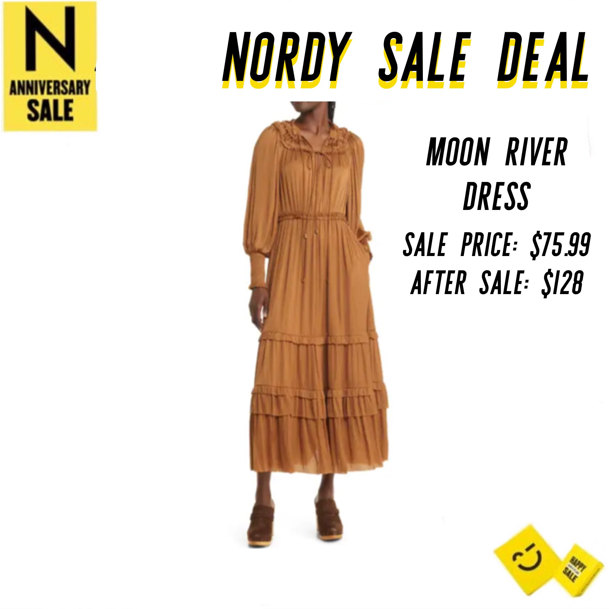 Moon River dress is very lovely and perfect autumn mai dress in a rich bronze-y gold color. Boho style mai dress. Autumn wedding guest dress, affordable dress, fall dress sale, Nordstrom anniversary sale dress 

#LTKBacktoSchool #LTKxNSale #LTKSeasonal