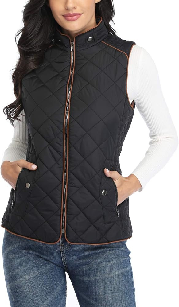 MISS MOLY Women Lightweight Quilted Padded Vest Stand Collar Zip Up Front Gilet Quilted | Amazon (US)