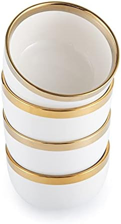 KeyChefLAB 4.3-Inch Porcelain Ceramic Bowl Set, White/Emerald Green with Gold Trim Round Serving ... | Amazon (US)