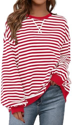PRETTYGARDEN Womens Striped Oversized Sweatshirt Color Block Crew Neck Long Sleeve Casual Loose P... | Amazon (US)