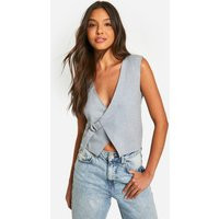 Womens Woven Asymmetric Tie Side Waistcoat - Grey - S, Grey | Boohoo.com (UK & IE)