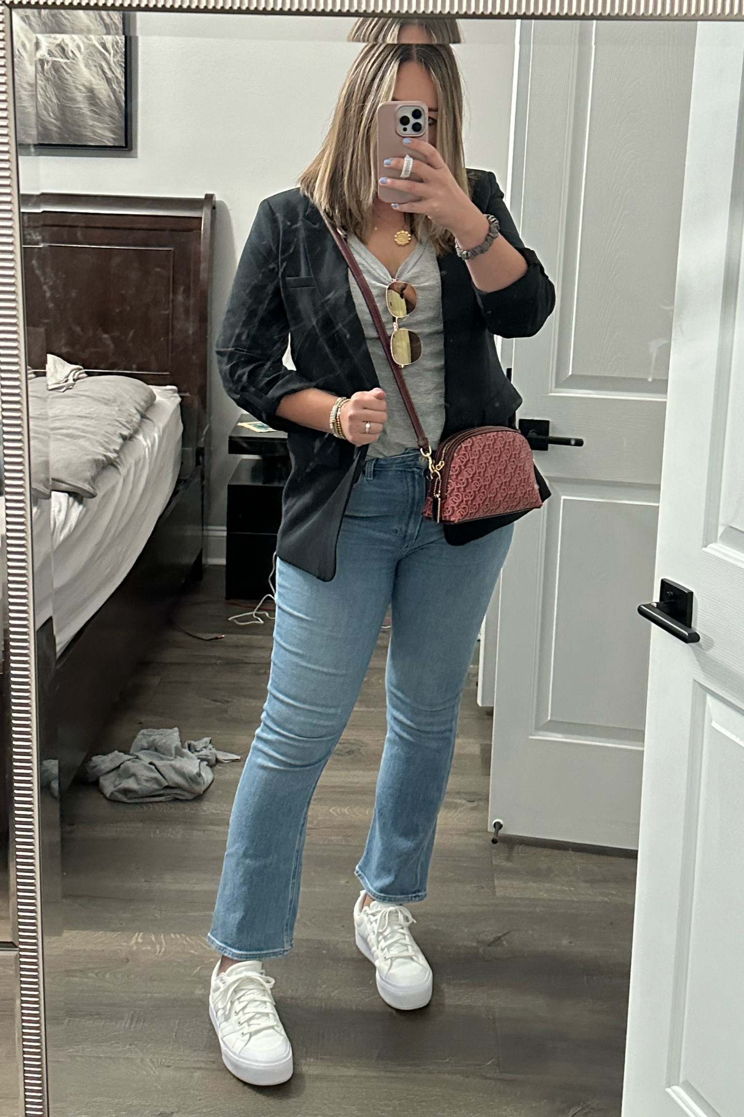 Loving these Adidas platform sneakers!! Dress up or down. So comfy. Runs 1/2 size large (like adidas typically does). :) postpartum month 5. Summer into fall transitional look! Office wear  

#LTKStyleTip #LTKFindsUnder100 #LTKSeasonal