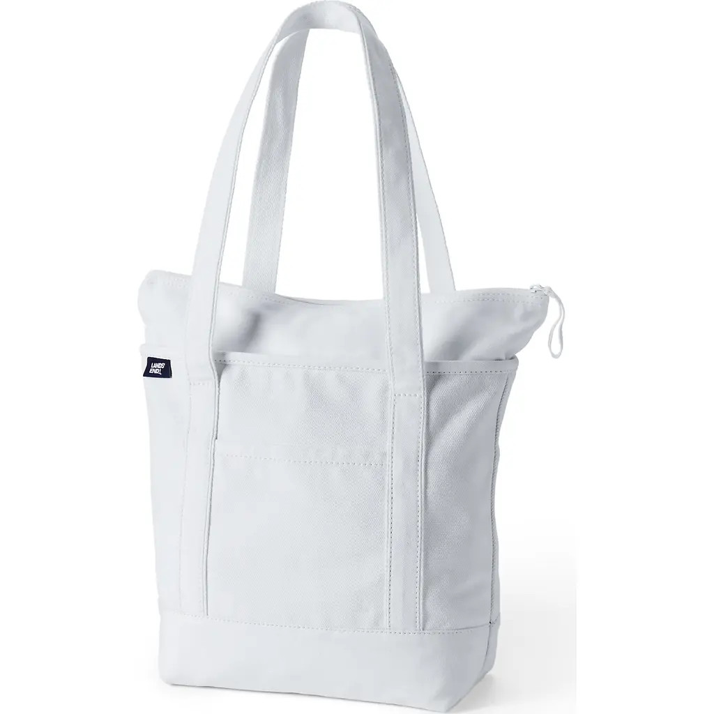 Lands' End Zip Top Long Handle Canvas Tote Bag in White at Nordstrom, Size Large | Nordstrom