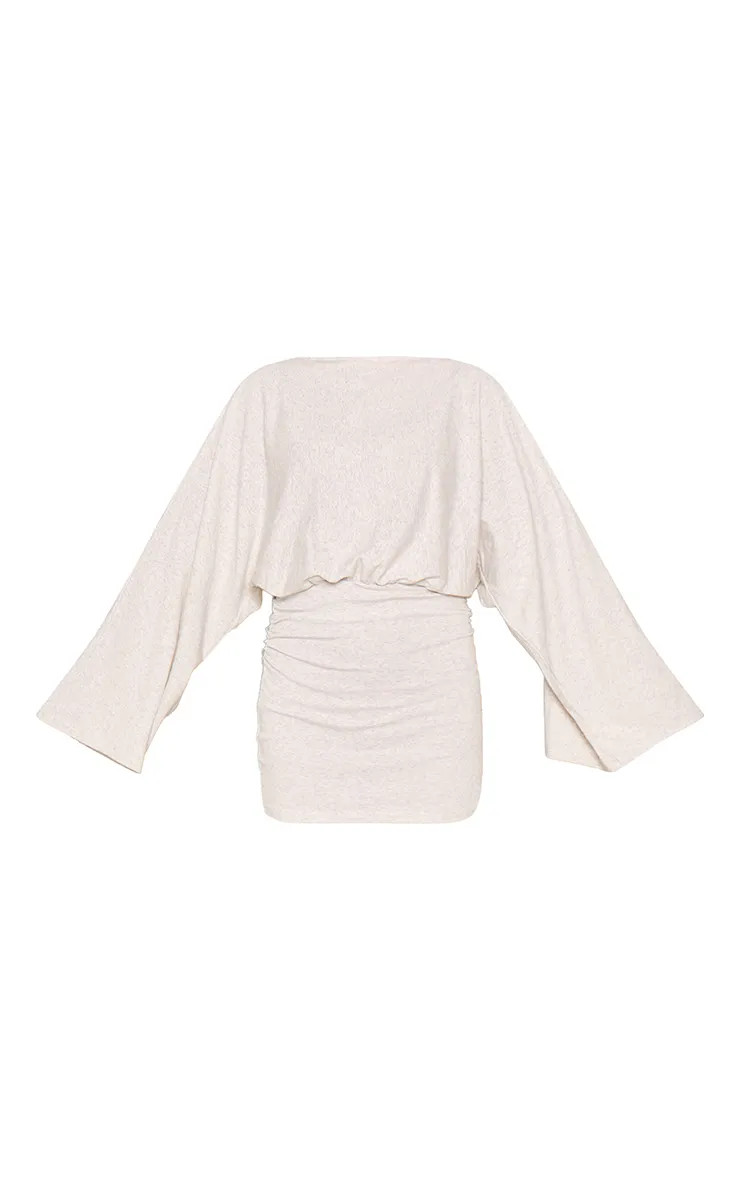 Femme Grey Robe Courte Décontractée Chinée À Manches Longues Amples Et Fronces Gris | Taille 36 | PrettyLittleThing (FR)