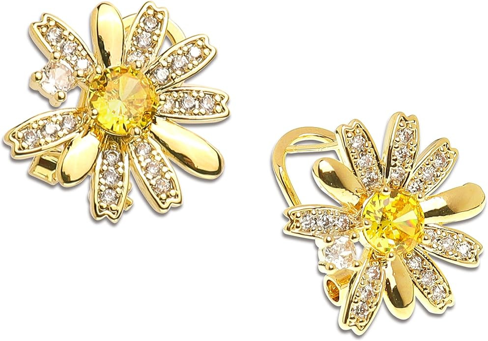 Sonateomber Large Gold Stud Earrings for Women Girls, Statement Chunky Pearl Crystal Cubic Zircon... | Amazon (US)