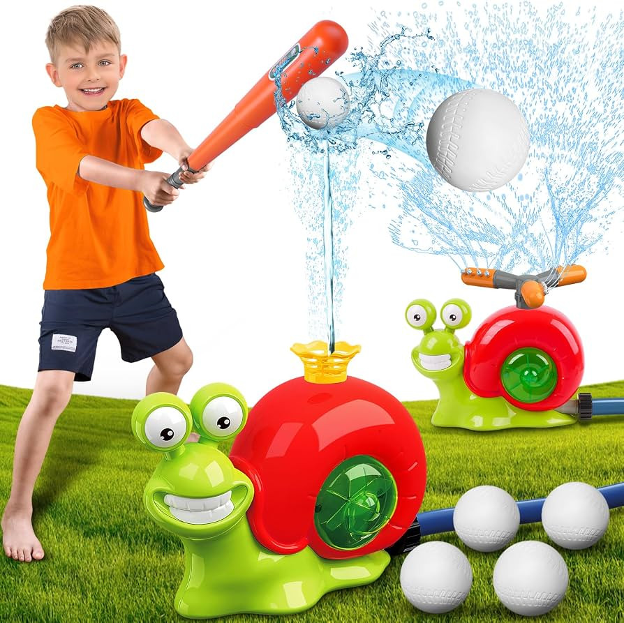 2-in-1 Snail Water Sprinkler Baseball Toys, 360° Roating Spray Water Play Game with 2 Sprinkler ... | Amazon (US)