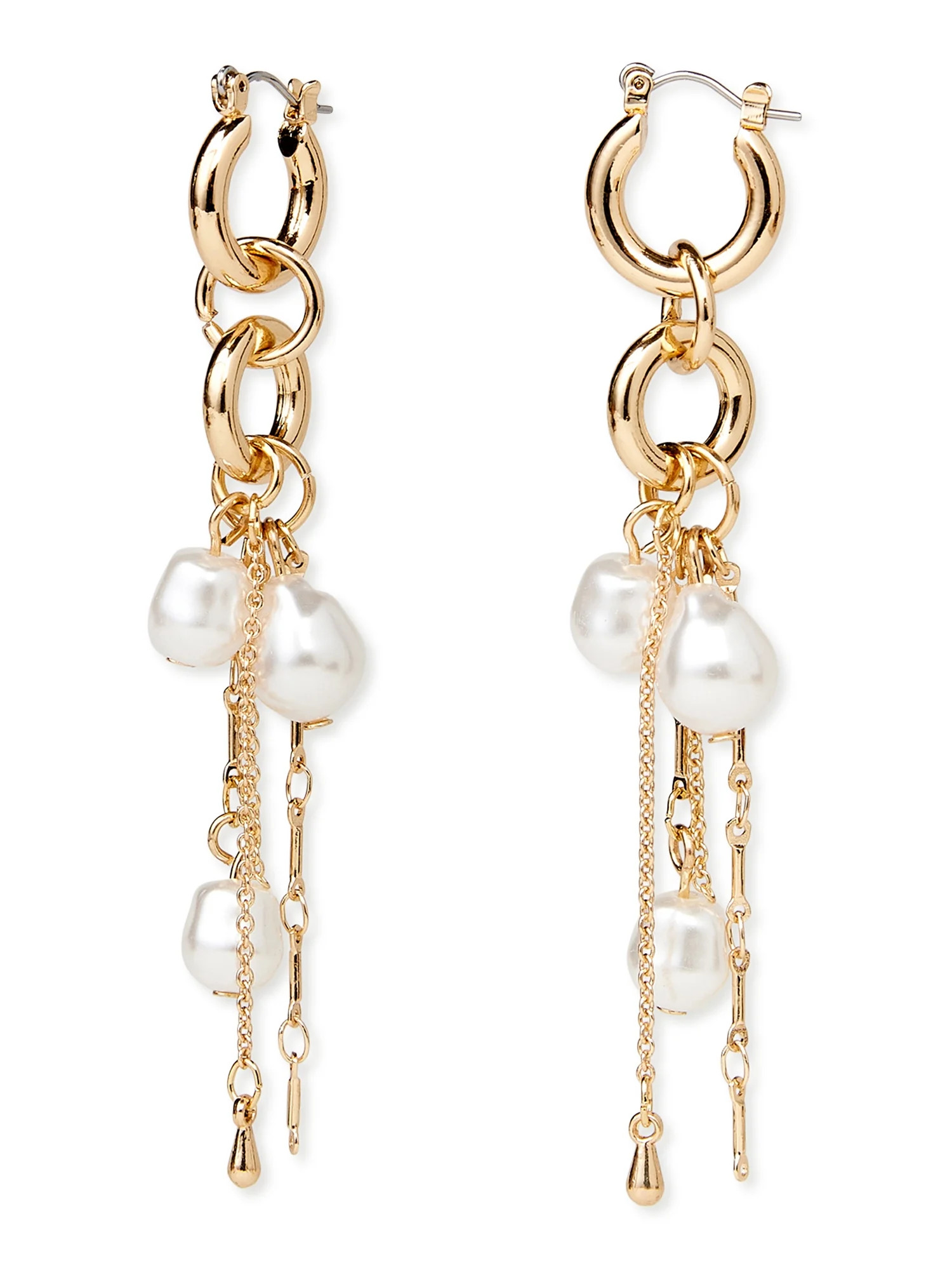 Time and Tru Women’s Gold-Tone and Faux Pearl Drop Earrings | Walmart (US)