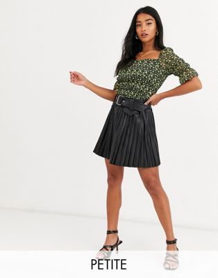 River Island Petite faux leather pleated mini skirt in black | ASOS (Global)