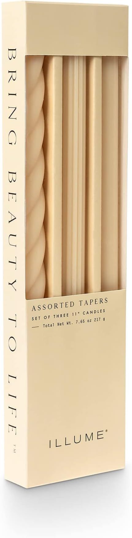 ILLUME Beautifully Done Unscented Assorted Candle Tapers 3-Pack, Cream | Amazon (US)