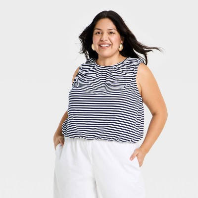 Women's Bubble Hem Tank Top - A New Day™ Navy Blue XXL | Target