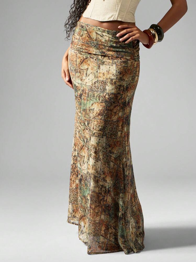 MISSGUIDED Gonna Lunga In Maxi Chiffon Con Stampa Paisley, Vita Arricciata, Adatta Per Feste, Matrimoni, Occasioni Formali In Autunno E Inverno, Elegante, Da Festival, Stile Bohémien | SHEIN