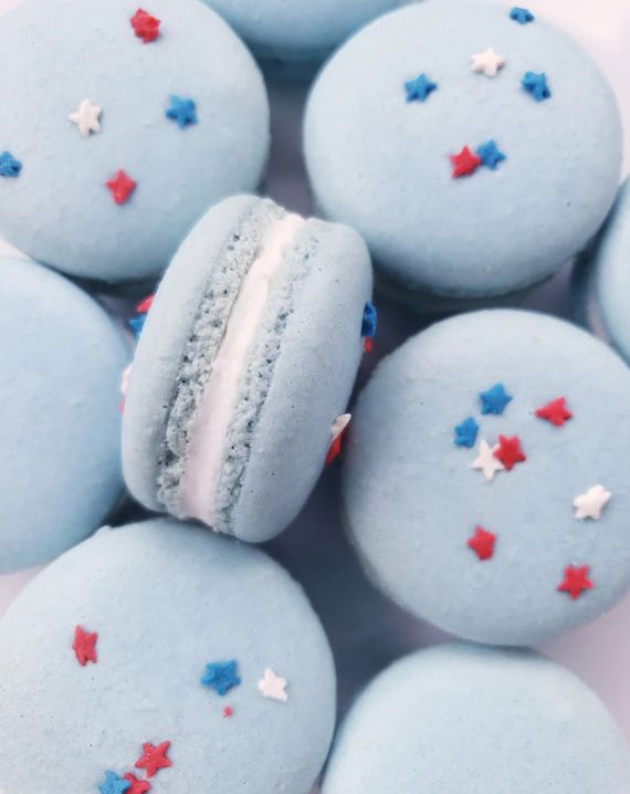 12 French macarons-naturally gluten free,fourth of July,patriotic,USA,birthday party,vanilla maca... | Etsy (US)