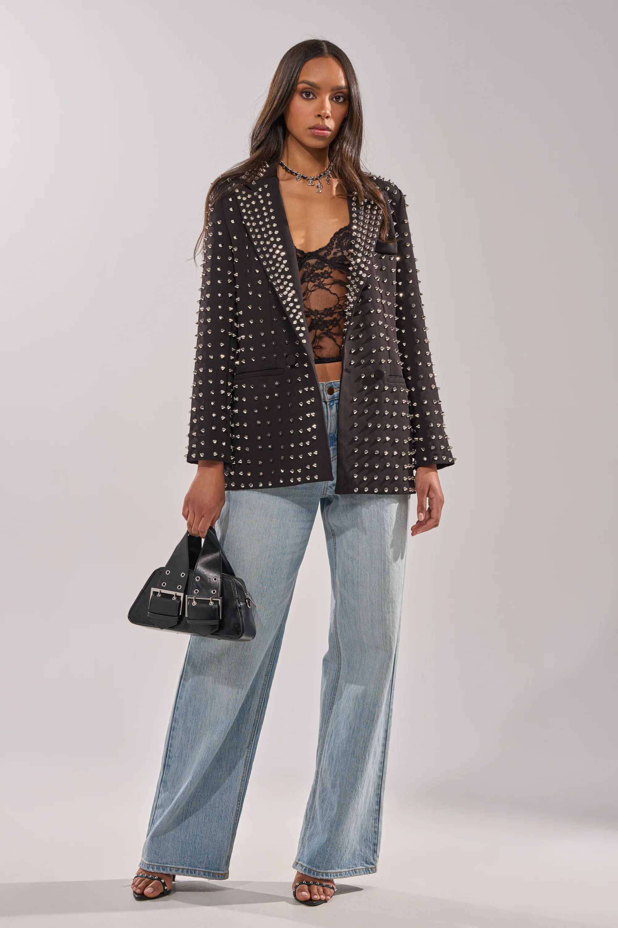 SUGAR AND SPICE SPIKED STUD BLAZER | AKIRA