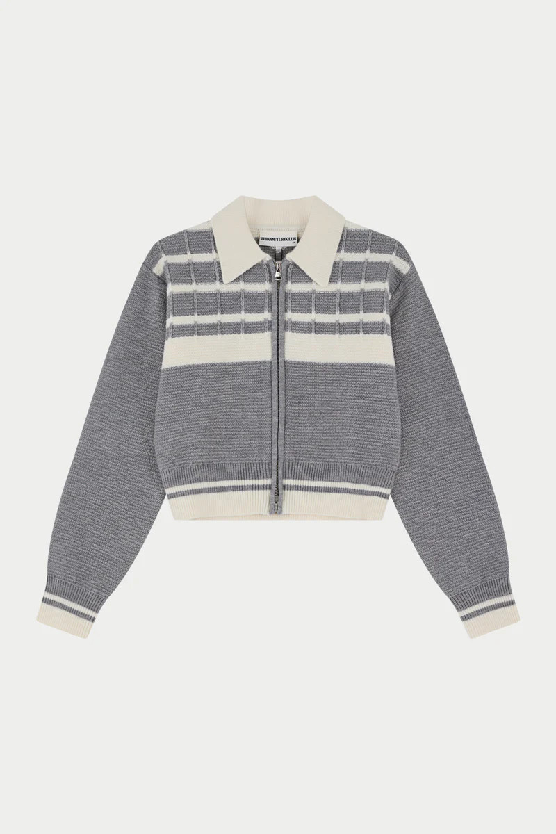 CONTRAST STRIPE KNITTED ZIP THROUGH - GREY | The Couture Club