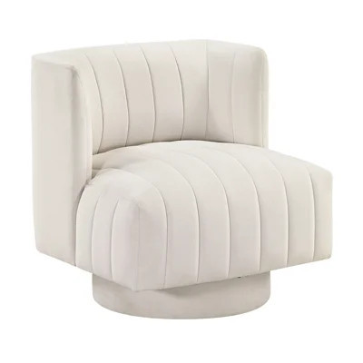 Beige Swivel Accent Chair With 360 - Degree Movement, Channel And Back, Ideal For Living Area Comfort Oriented Modern Upholstered In Swivel, Plywood F | Wayfair North America