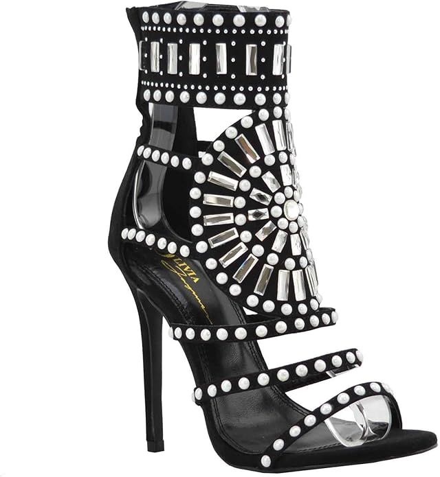 Olivia Jaymes Women's Dress Strappy Sandals | Embellished Rhinestone Jeweled Ankle Wrap Ties Cuff... | Amazon (US)