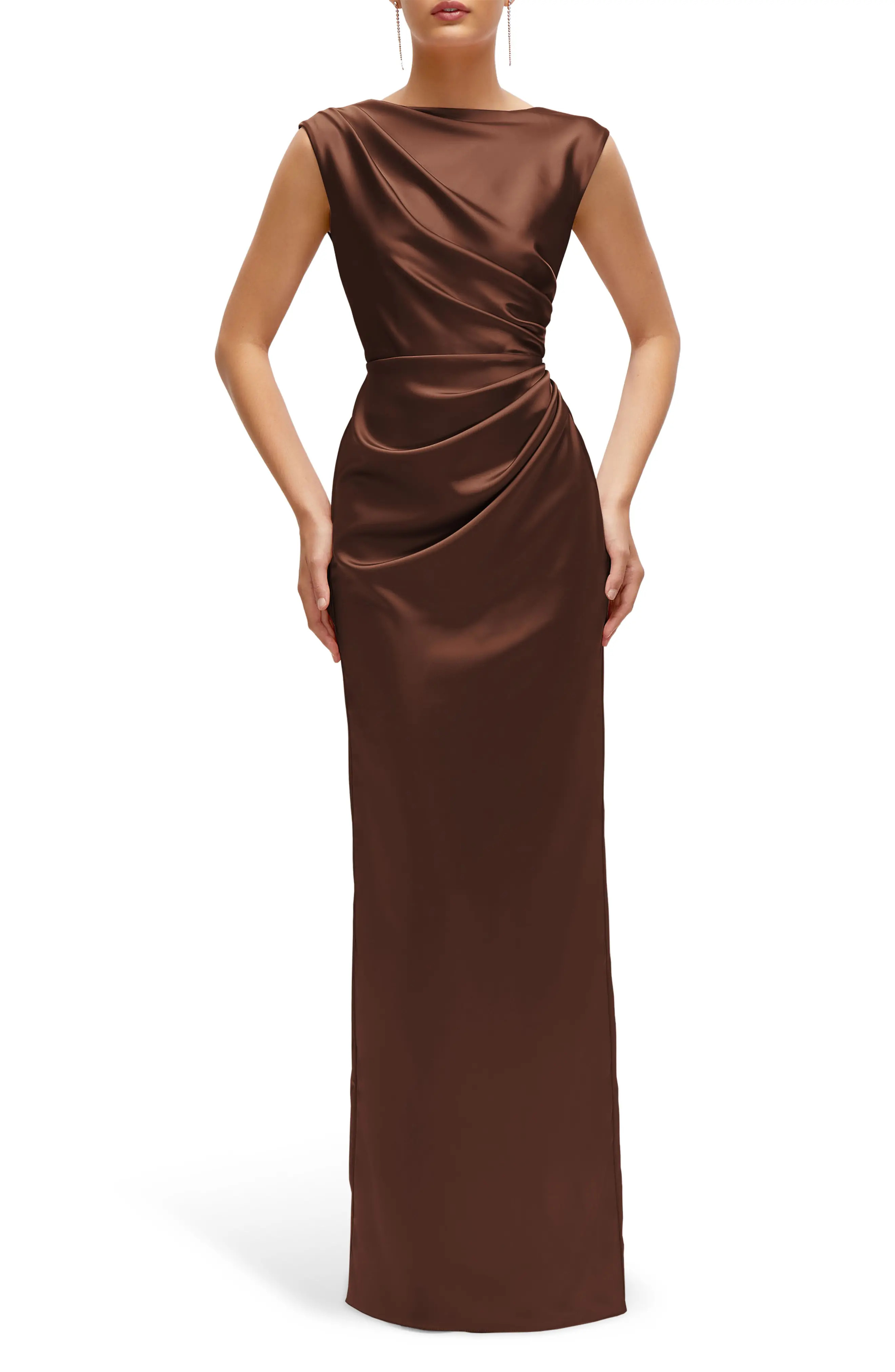After Six Pleated Cap Sleeve Charmeuse Gown (Women) | Nordstrom | Nordstrom
