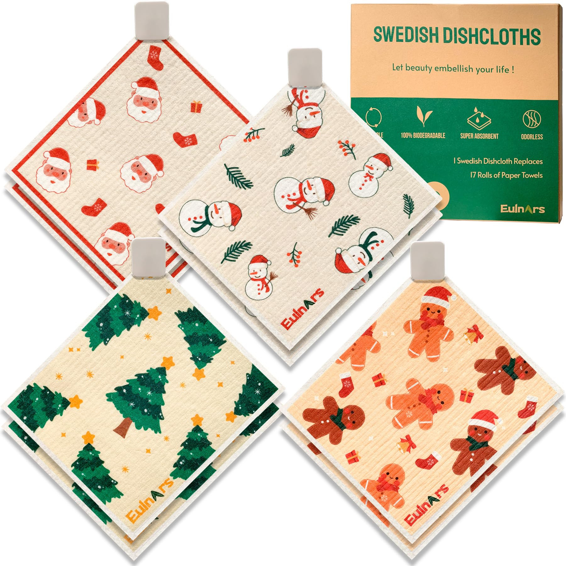 Reusable Paper Towels, Christmas Swedish Dishcloths for Kitchen 8-Pack, Non-Scratch Swedish Dish ... | Amazon (US)