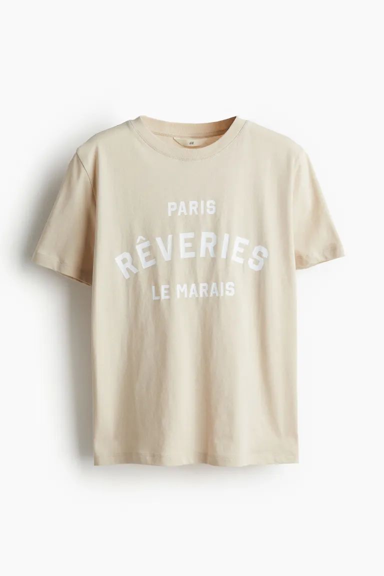 Printed T-shirt - Light beige/Rêveries - Ladies | H&M US | H&M (US + CA)