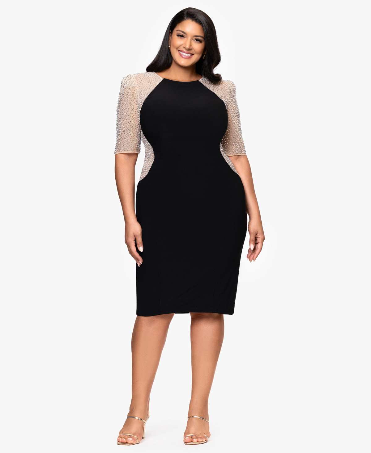 Xscape Plus Size Short Sleeve Sheath Dress - Black Nude Silver | Macy's